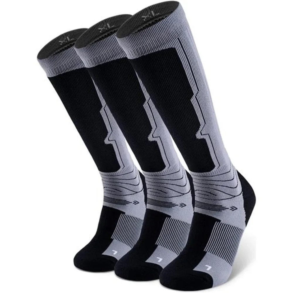 3 Pack Merino Wool Ski Socks for Skiing Winter Thermal Socks, Gray